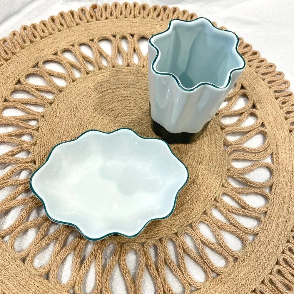 Le Marais Bath Accessories By Kassatex Blue Scalloped Soap Dish & Toothbrush Cup